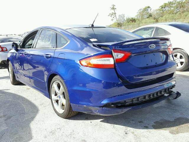 3FA6P0HR3DR105944 - 2013 FORD FUSION BLUE photo 3