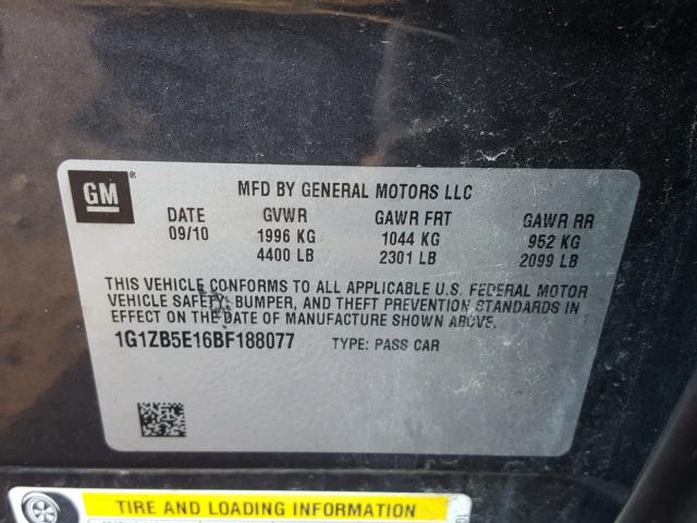 1G1ZB5E16BF188077 - 2011 CHEVROLET MALIBU LS Grafit foto 10