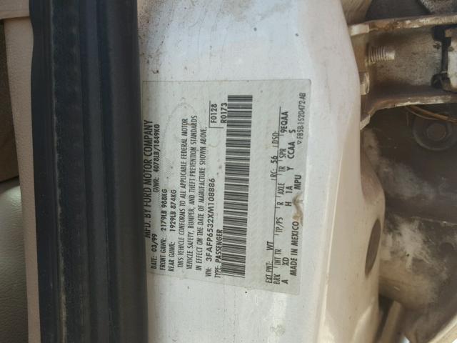 3FAFP6532XM108886 - 1999 FORD CONTOUR LX WHITE photo 10