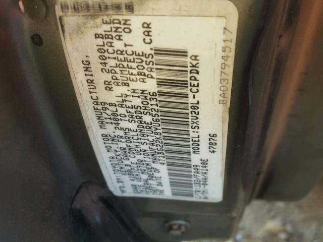 4T1BG22K8YU652136 - 2000 TOYOTA CAMRY CE GRAY photo 10