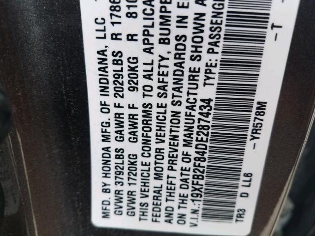 19XFB2F84DE287434 - 2013 HONDA CIVIC EX 棕色 照片 10