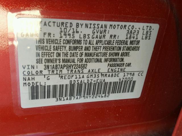 3N1AB7AP9HY224682 - 2017 NISSAN SENTRA RED photo 10