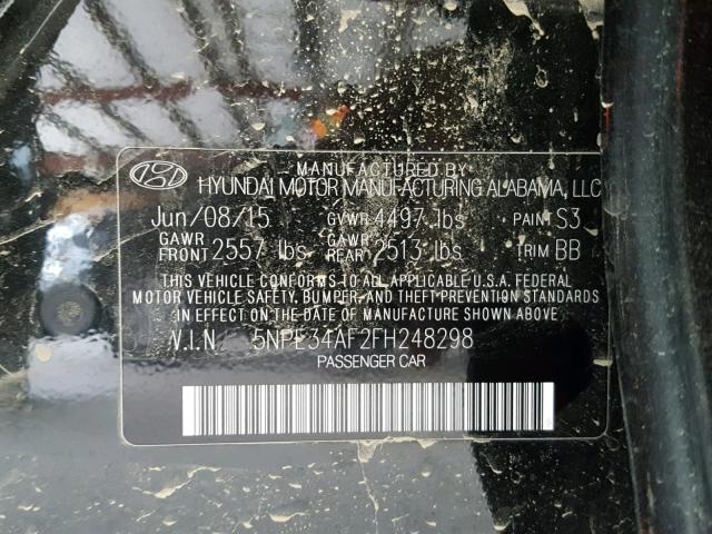 5NPE34AF2FH248298 - 2015 HYUNDAI SONATA SPO BLACK photo 10