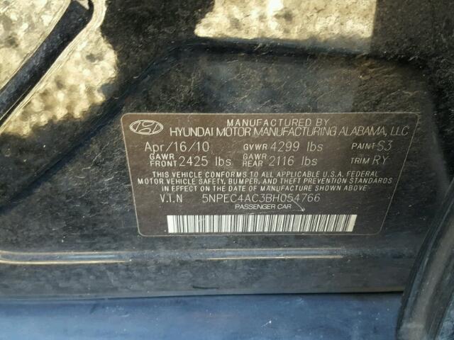 5NPEC4AC3BH054766 - 2011 HYUNDAI SONATA BLACK photo 10