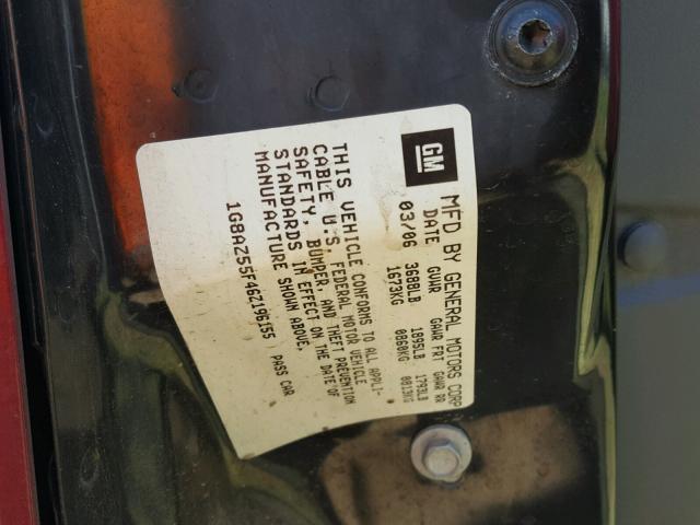 1G8AZ55F46Z196155 - 2006 SATURN ION LEVEL MAROON photo 10