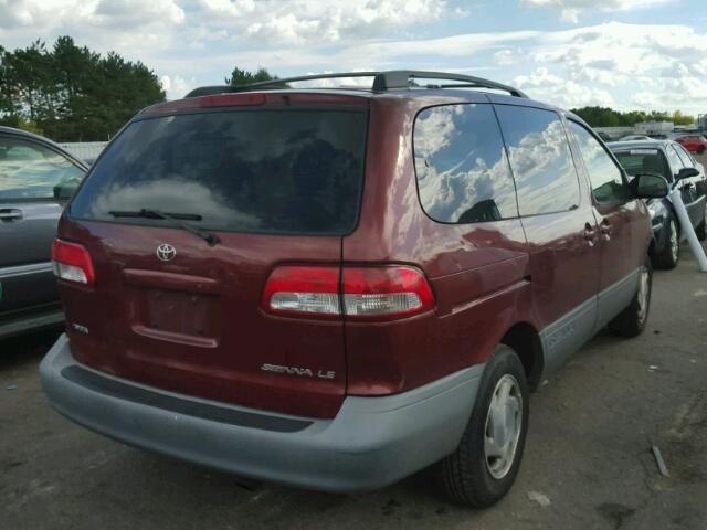 4T3ZF13C21U332388 - 2001 TOYOTA SIENNA MAROON photo 4