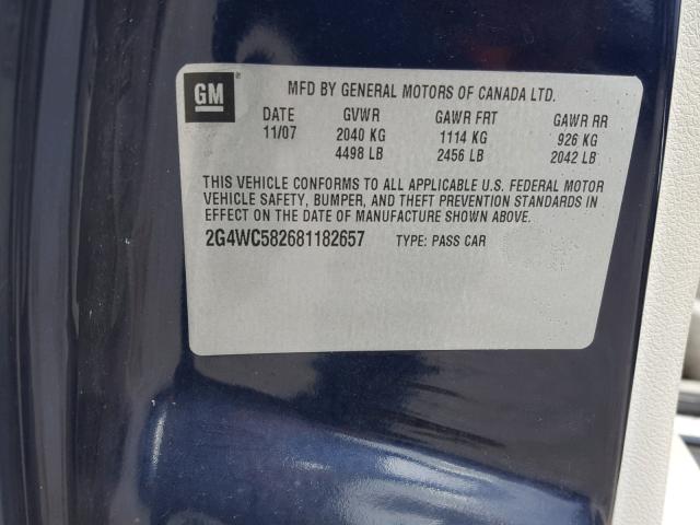 2G4WC582681182657 - 2008 BUICK LACROSSE C BLUE photo 10