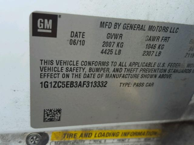 1G1ZC5EB3AF313332 - 2010 CHEVROLET MALIBU 1LT WHITE photo 10