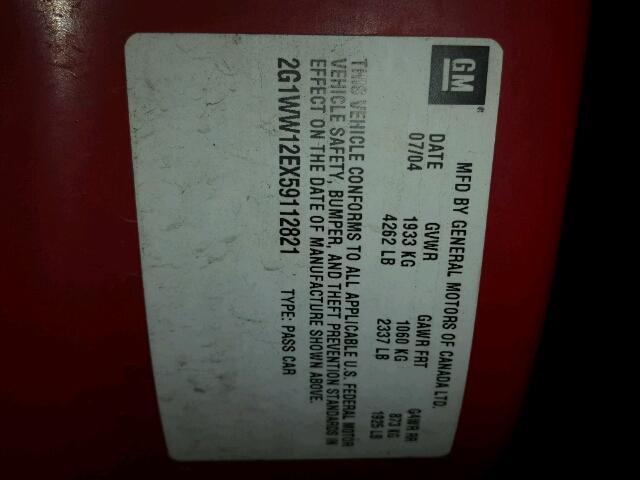 2G1WW12EX59112821 - 2005 CHEVROLET MONTE CARL 红色 照片 10