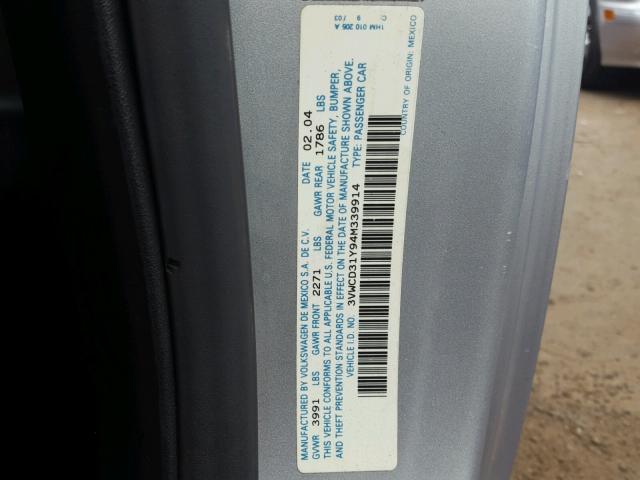 3VWCD31Y94M339914 - 2004 VOLKSWAGEN NEW BEETLE 银色 照片 10