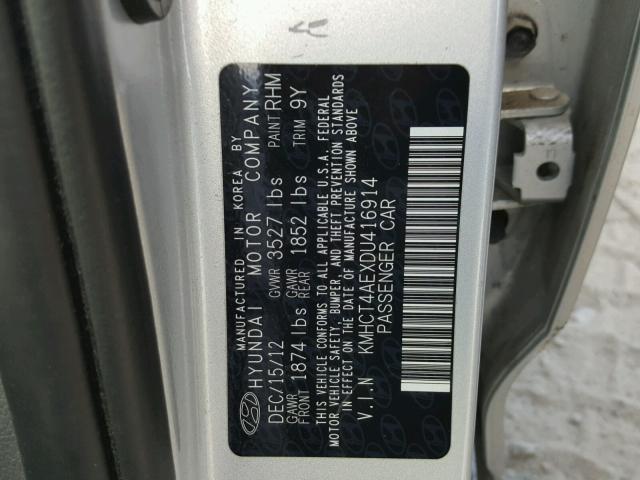 KMHCT4AEXDU416914 - 2013 HYUNDAI ACCENT SILVER photo 10