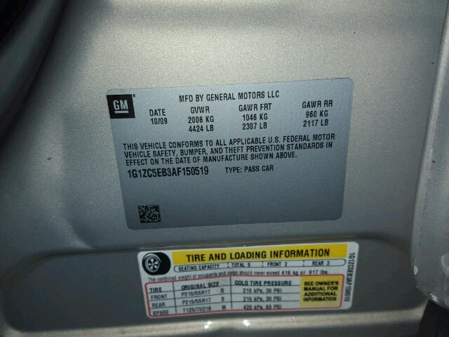 1G1ZC5EB3AF150519 - 2010 CHEVROLET MALIBU 1LT GOLD photo 10