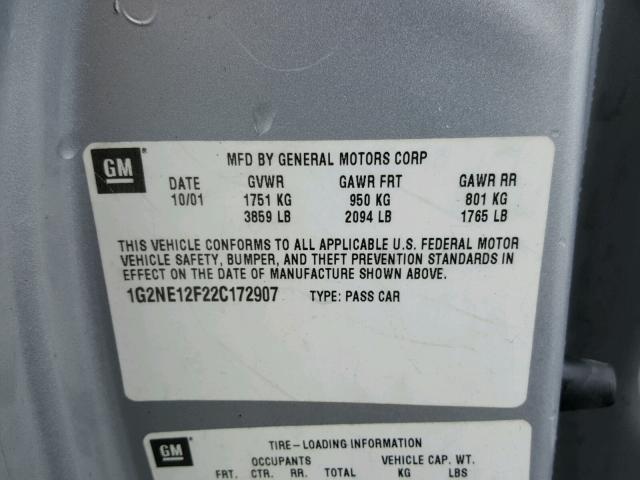 1G2NE12F22C172907 - 2002 PONTIAC GRAND AM S Gümüş foto 10