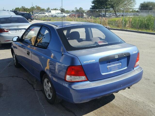 KMHCF35G92U203379 - 2002 HYUNDAI ACCENT L BLUE photo 3