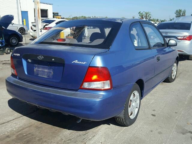 KMHCF35G92U203379 - 2002 HYUNDAI ACCENT L BLUE photo 4