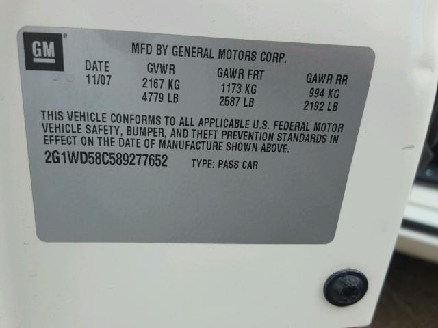 2G1WD58C589277652 - 2008 CHEVROLET IMPALA SUP 白色 照片 10