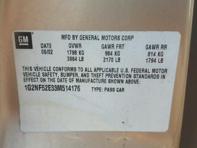 1G2NF52E33M514176 - 2003 PONTIAC GRAND AM S Qızıl foto 10