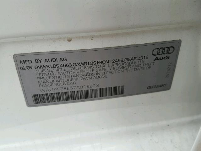 WAUAF78E57A016823 - 2007 AUDI A4 2 WHITE photo 10