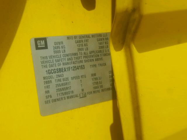 1GCGSBEA1F1254163 - 2015 CHEVROLET COLORADO L YELLOW photo 10