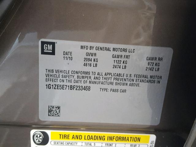 1G1ZE5E71BF233468 - 2011 CHEVROLET MALIBU LTZ 棕色 照片 10