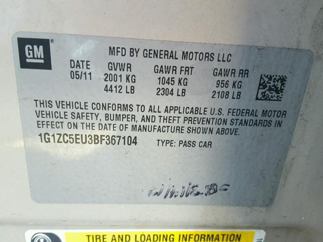 1G1ZC5EU3BF367104 - 2011 CHEVROLET MALIBU 1LT 棕色 照片 10