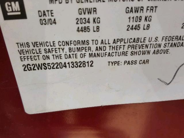 2G2WS522041332812 - 2004 PONTIAC GRAND PRIX 勃艮第红 照片 10