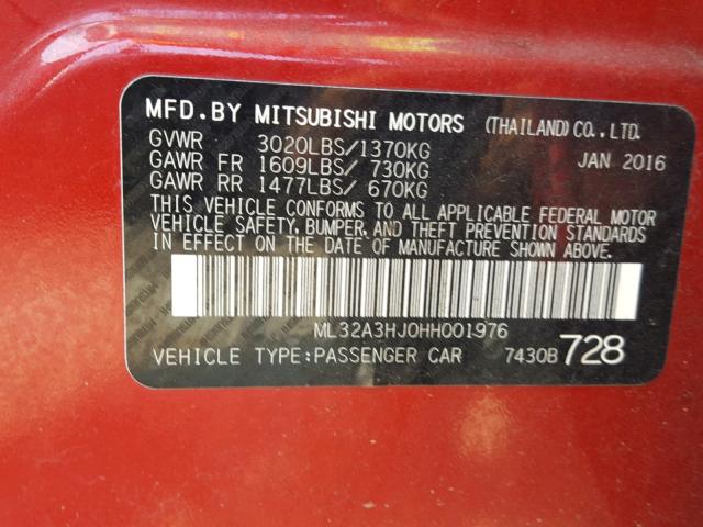 ML32A3HJ0HH001976 - 2017 MITSUBISHI MIRAGE ES RED photo 10