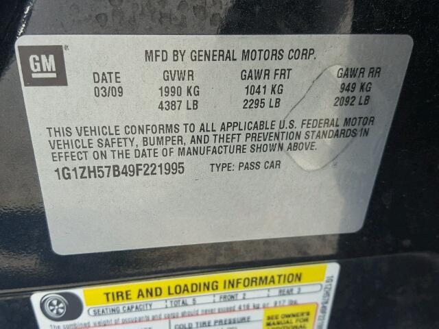 1G1ZH57B49F221995 - 2009 CHEVROLET MALIBU 1LT შავი ფოტო 10