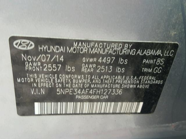 5NPE34AF4FH127336 - 2015 HYUNDAI SONATA SPO SILVER photo 10