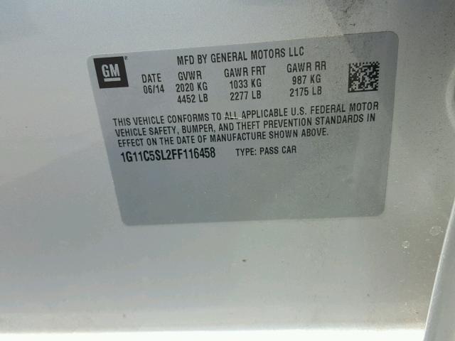 1G11C5SL2FF116458 - 2015 CHEVROLET MALIBU 1LT SILVER photo 10