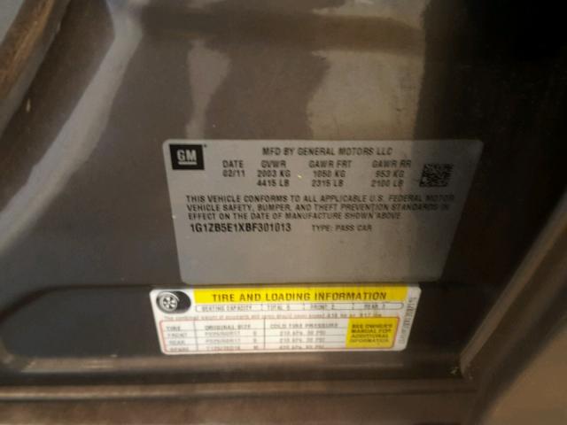 1G1ZB5E1XBF301013 - 2011 CHEVROLET MALIBU LS ნაცრისფერი ფოტო 10