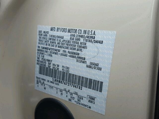 1LNHM87A72Y704782 - 2002 LINCOLN LS 奶油色 照片 10