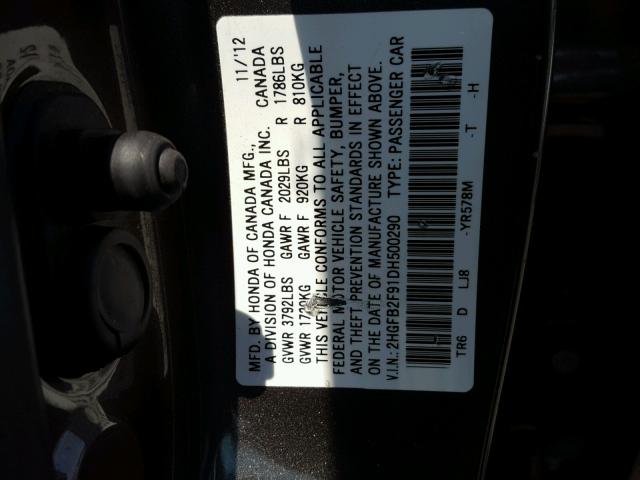 2HGFB2F91DH500290 - 2013 HONDA CIVIC EXL 棕色 照片 10