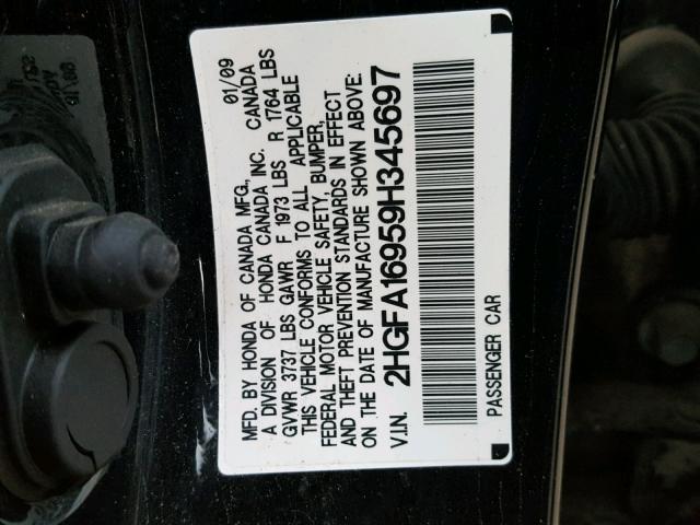 2HGFA16959H345697 - 2009 HONDA CIVIC EXL Qara foto 10