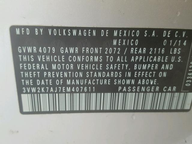 3VW2K7AJ7EM407611 - 2014 VOLKSWAGEN JETTA BASE SILVER photo 10