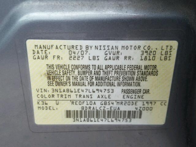 3N1AB61E47L694753 - 2007 NISSAN SENTRA 2.0 GRAY photo 10