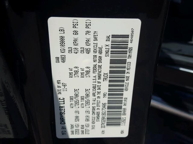 3D7KS28A18G173406 - 2008 DODGE RAM 2500 S BLACK photo 10