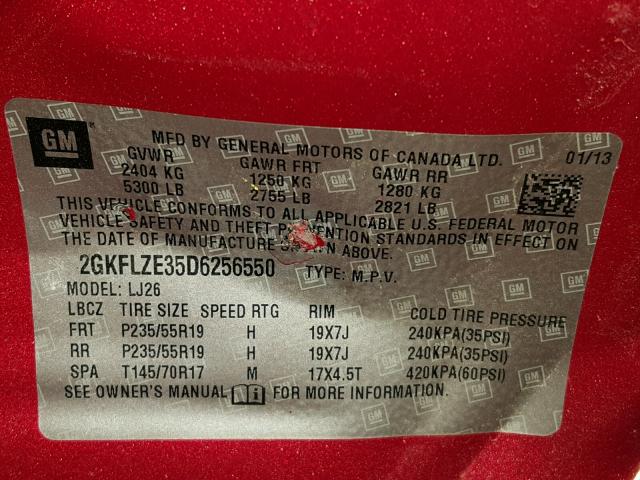 2GKFLZE35D6256550 - 2013 GMC TERRAIN DE RED photo 10