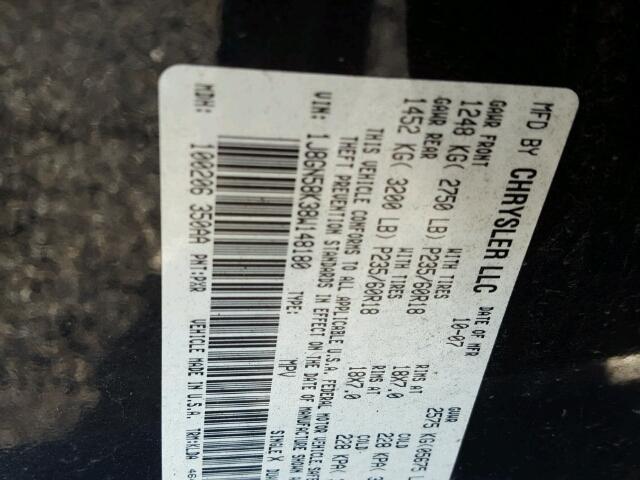 1J8GN58K38W148180 - 2008 JEEP LIBERTY LI BLACK photo 10