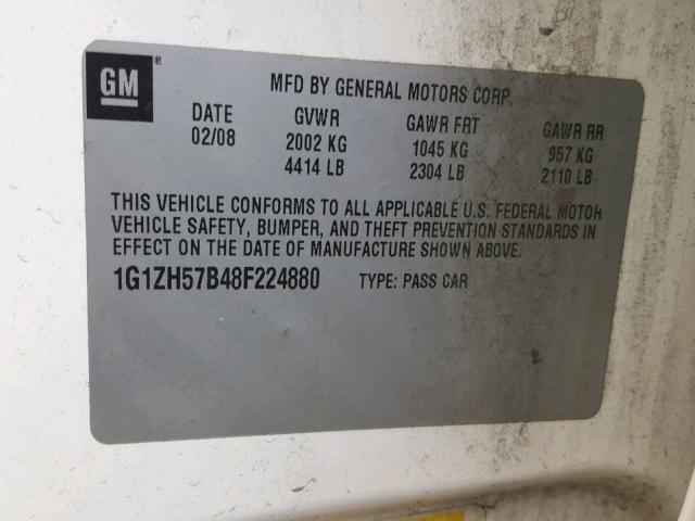 1G1ZH57B48F224880 - 2008 CHEVROLET MALIBU 1LT 白色 照片 10