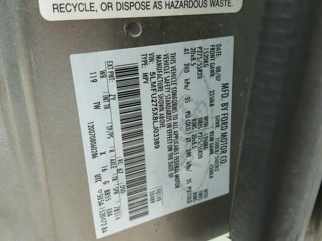 5LMFU275X8LJ03389 - 2008 LINCOLN NAVIGATOR Gümüş foto 10