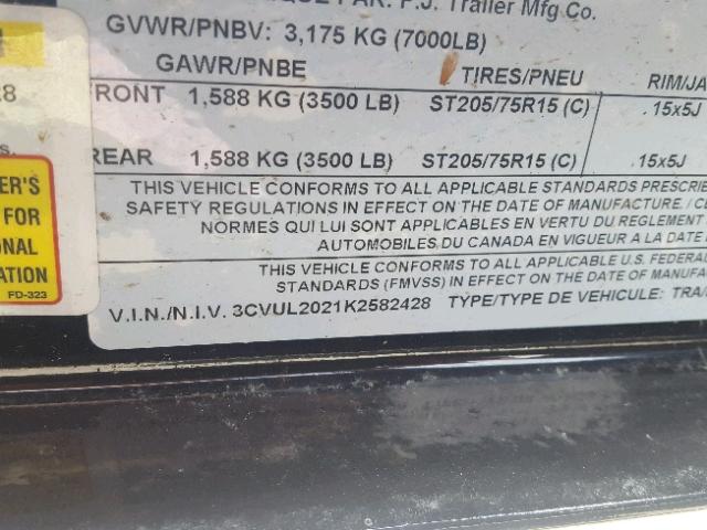 3CVUL2021K2582428 - 2019 UTILITY TRAILER BLACK photo 10