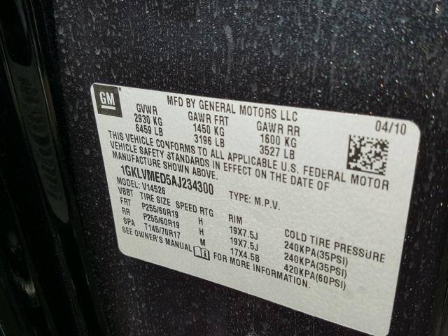 1GKLVMED5AJ234300 - 2010 GMC ACADIA SLT 黑色 照片 10