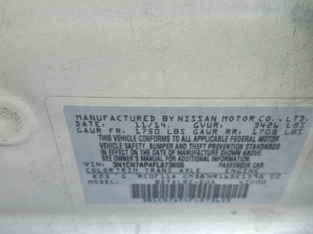 3N1CN7AP4FL873655 - 2015 NISSAN VERSA S SILVER photo 10