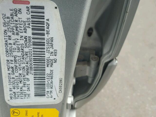 JT8BD69S520170988 - 2002 LEXUS GS 300 SILVER photo 10