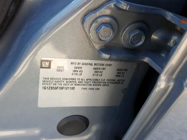 1G1ZS58F78F121195 - 2008 CHEVROLET MALIBU LS ვერცხლისფერი ფოტო 10