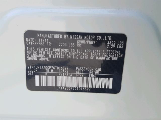 JN1AZ0CP7CT016897 - 2012 NISSAN LEAF SV WHITE photo 10