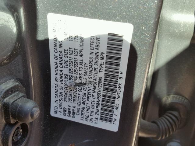 2HKRM4H55EH723890 - 2014 HONDA CR-V GRAY photo 10