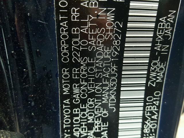 JTDKN3DU9F1928272 - 2015 TOYOTA PRIUS 蓝色 照片 10