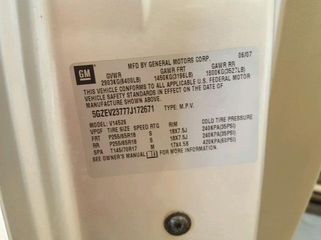 5GZEV23777J172671 - 2007 SATURN OUTLOOK XR ვერცხლისფერი ფოტო 10